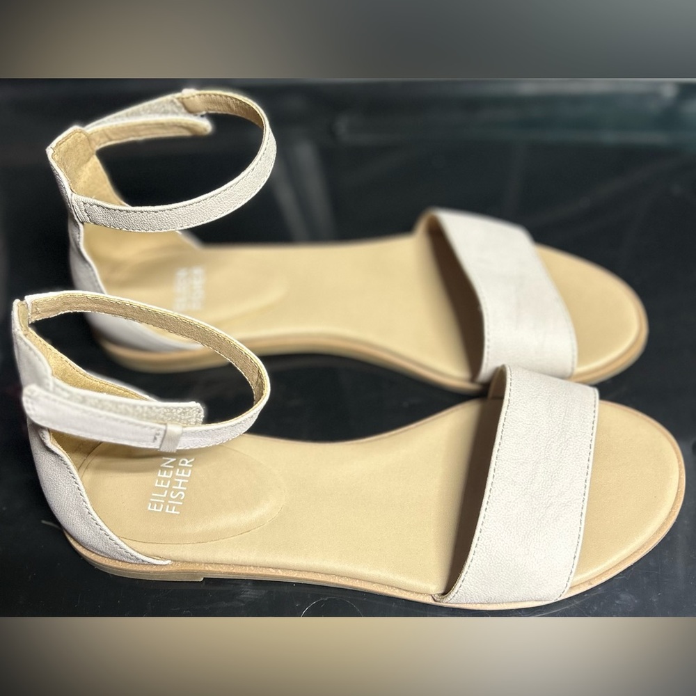 Eileen Fisher Razz Tumbled Leather Ankle-Strap Sandal 6.5